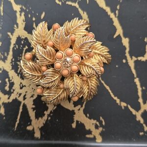 Elegant Gold and Orange Leaf Brooch